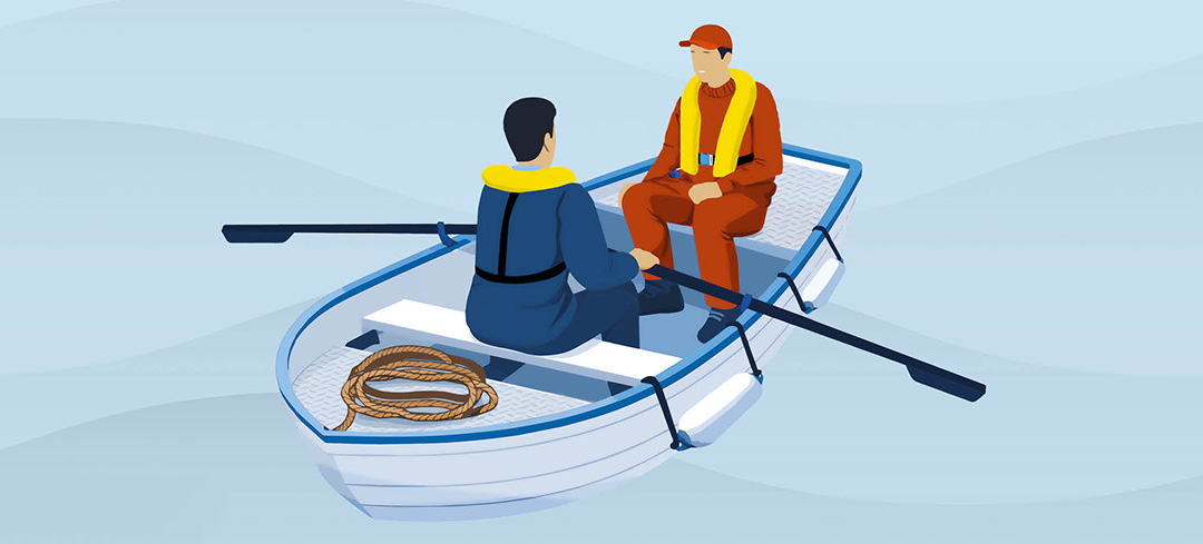 Anforderungen an Beiboote Illustration eines Beibootes mit zwei Passagieren