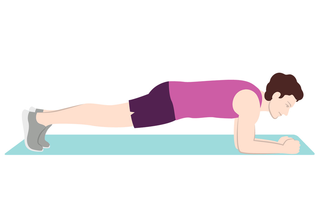 Illustration eines Mannes, der Ellenbogen-Planks auf einer Trainingsmatte macht