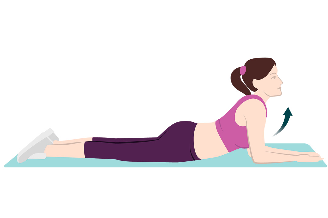 Illustration einer Frau bei der Rückenübung "Sphinx"