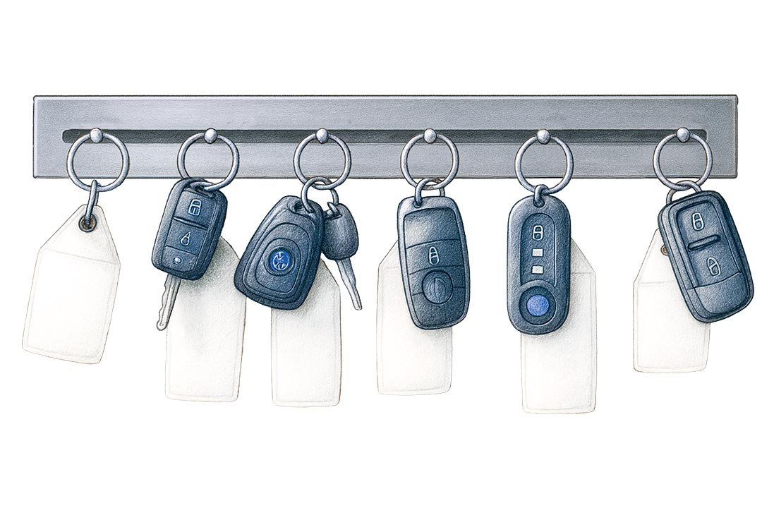 Diverse Autoschlüssel an einem Schlüsselbrett