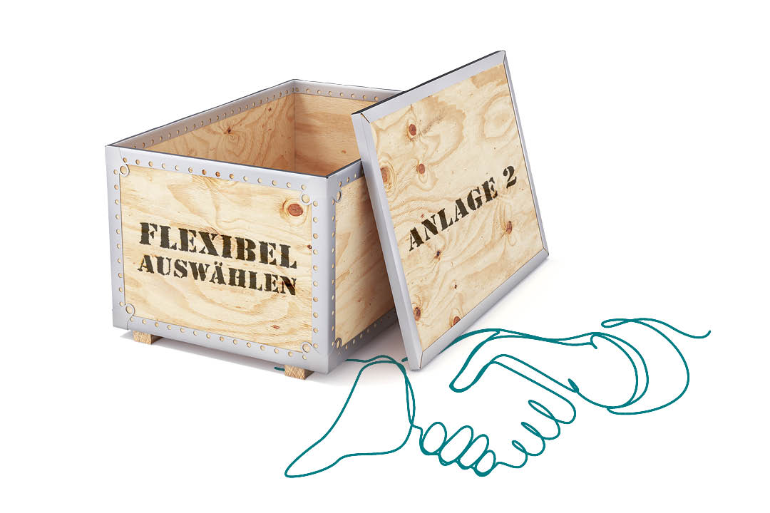 Offene Transportkiste mit Händeschütteln-Illustration