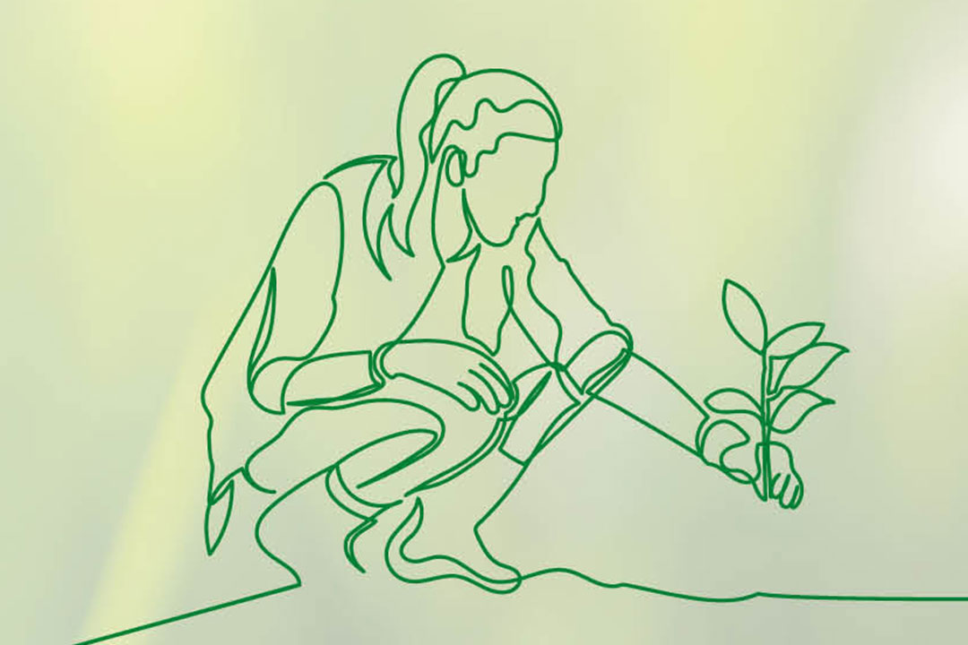 Ein-Strich-Illustration einer Frau beim Re-Erding