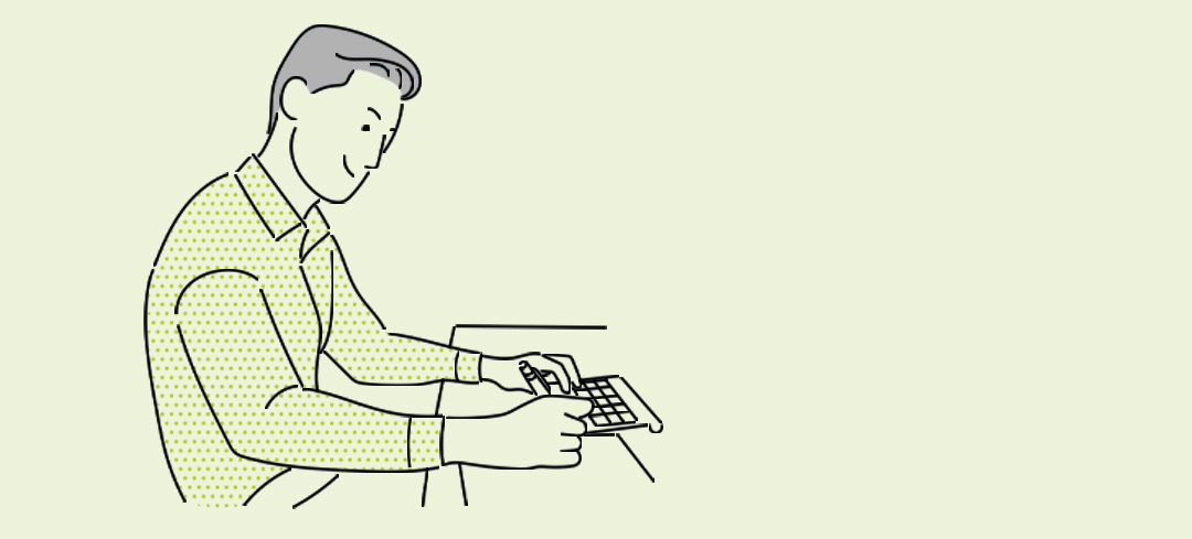 Illustration eines Mannes am Schreibtisch bei der Berechnung eines Beitrags