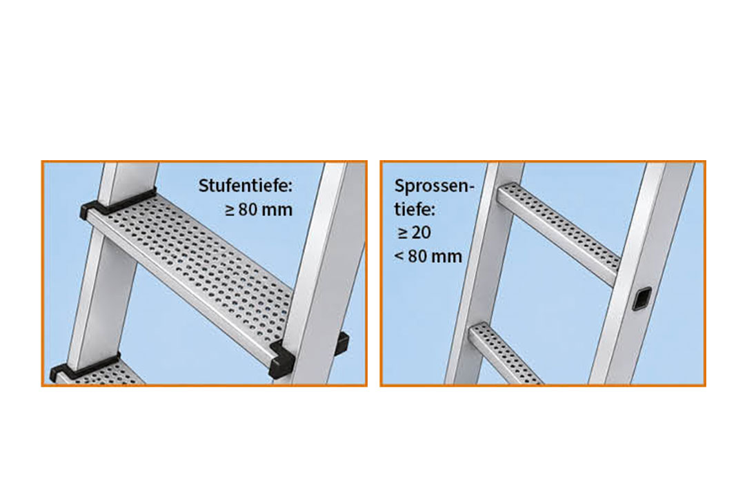 Gegenüberstellung von Sprossen und Stufen bei einer Leiter