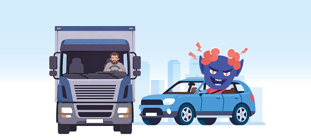 Entspannter Lkw-Fahrer trifft auf wütenden Pkw-Fahrer