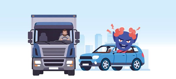 Entspannter Lkw-Fahrer trifft auf wütenden Pkw-Fahrer