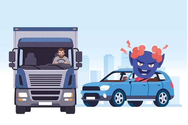 Entspannter Lkw-Fahrer trifft auf wütenden Pkw-Fahrer